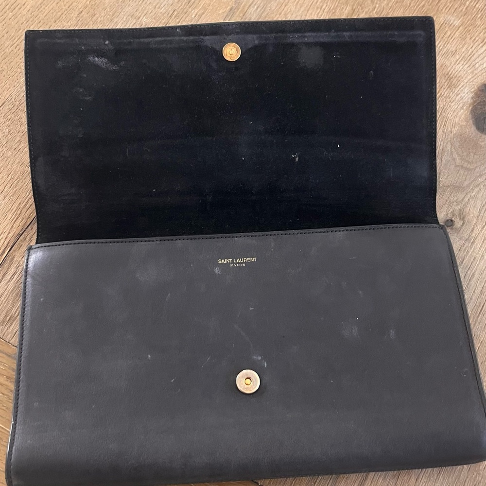 Yves Saint Laurent Black Clutch with Gold Y Detail - Picture 2 of 4